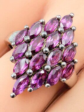 Vintage Marked Sterling Silver Lab Tourmaline Honeycomb Cluster Ring Sz 10.75
